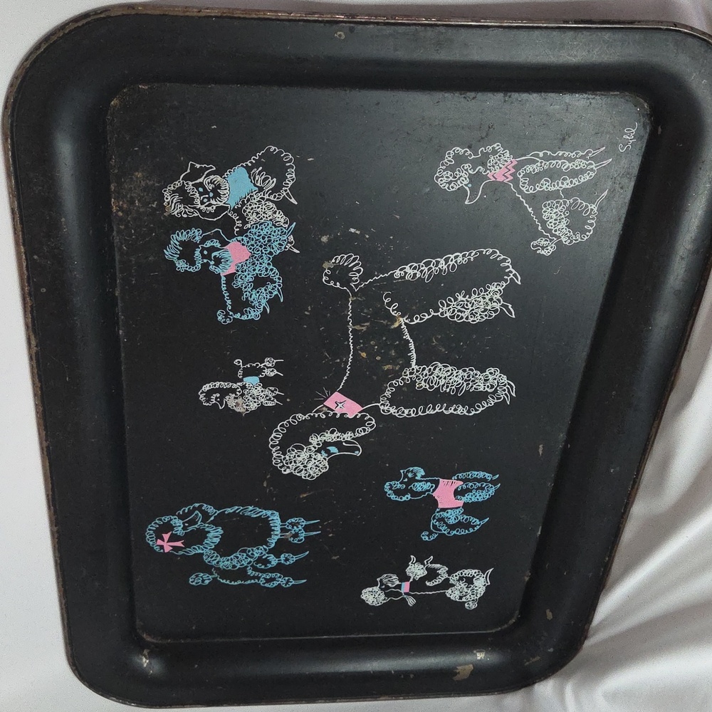 Vintage Sybil Poodle Tray Metal Mid Century 1950s Fair Condition See